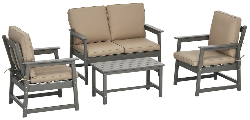 Outsunny Set Mobilier de Terasă din 4 Piese, Set Canapea Dublă, 2 Scaune și Măsuță de Cafea, 65x70x80 cm, Gri | Aosom Romania