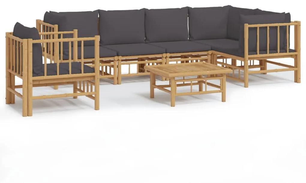 3155237 vidaXL Set mobilier de grădină cu perne gri închis, 7 piese, bambus