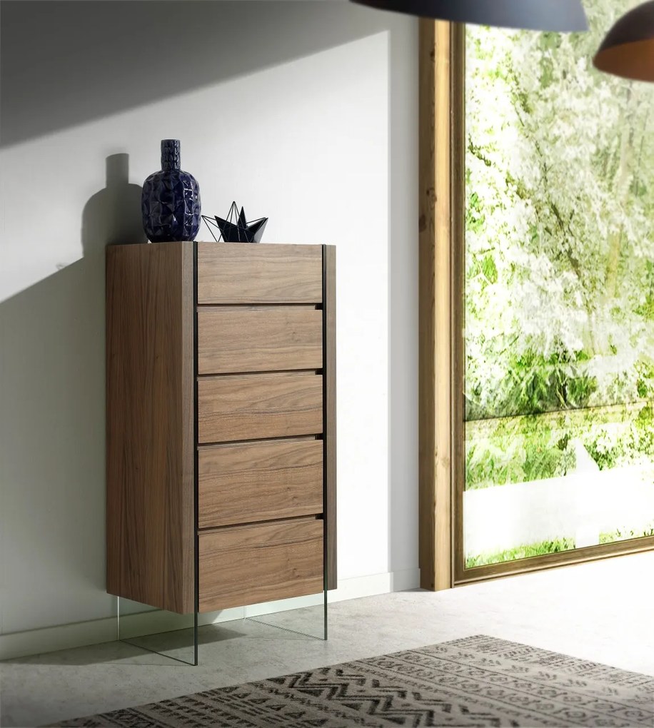 Dulapior elegant cu 5 sertare, design deosebit Aurore AC-CP1803-A-NOGAL