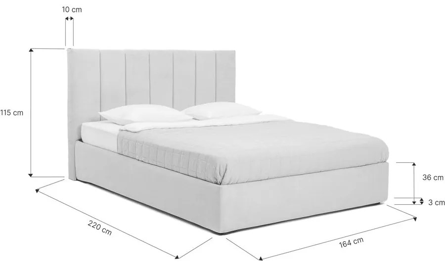 Pat matrimonial albastru tapițat cu spațiu de depozitare cu somieră 160x200 cm Thessa Bold Line – Bonami Selection