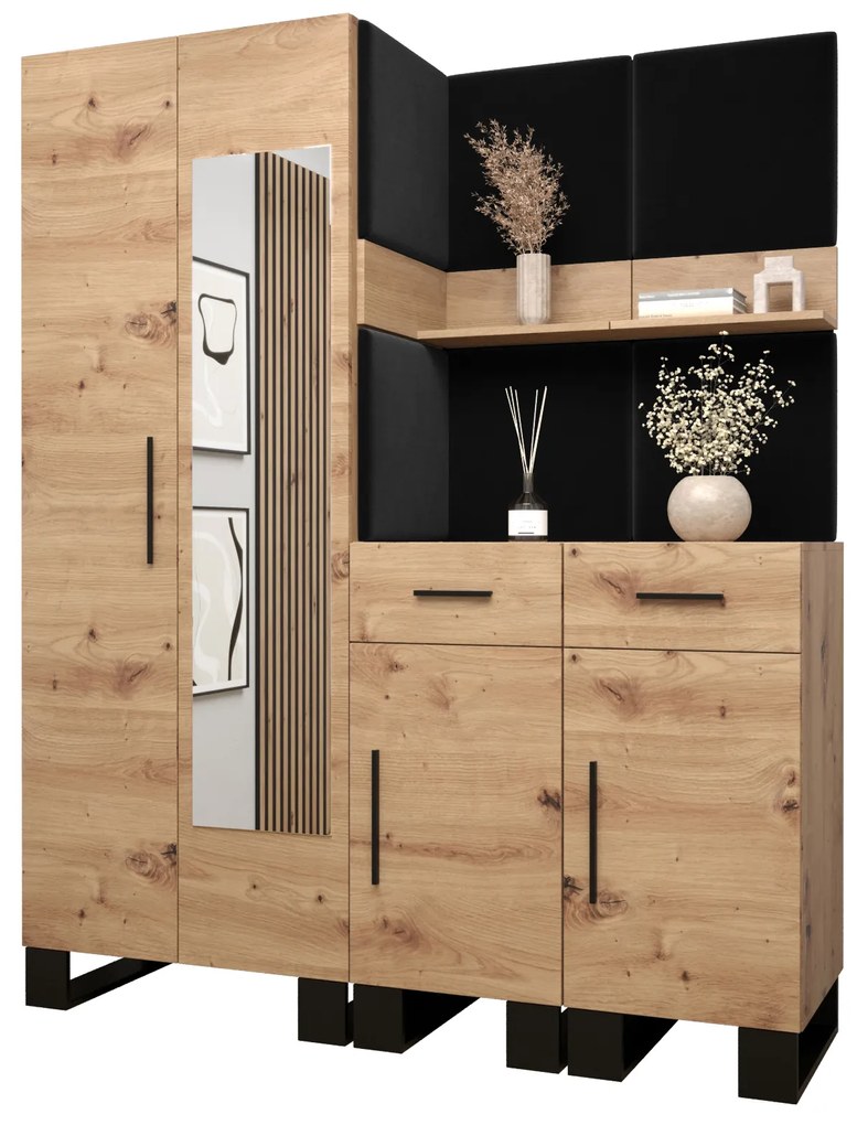 Set mobilier pentru hol Amanda 15 (Stejar artisan + Negru). 1085987