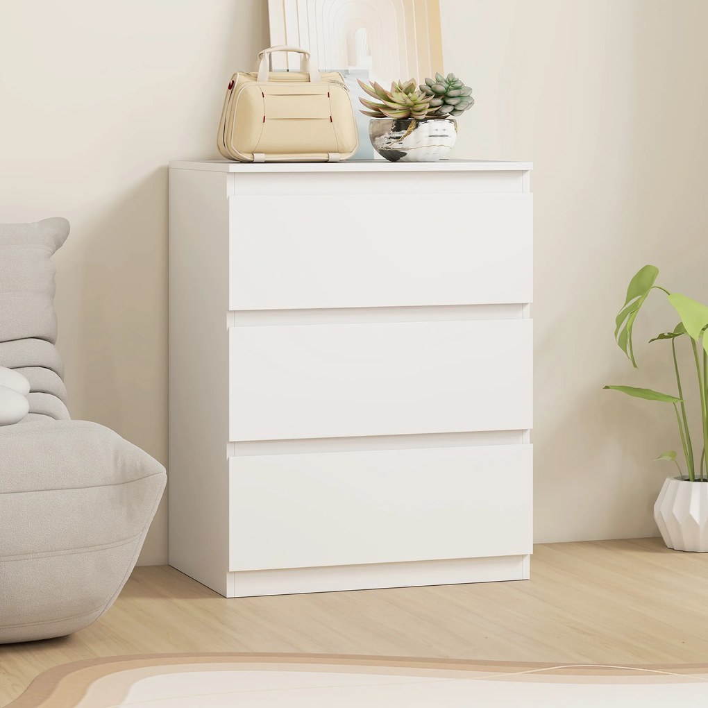 HOMCOM Comodă cu 3 sertare, pentru living, dormitor, hol, PAL, Alb | Aosom Romania