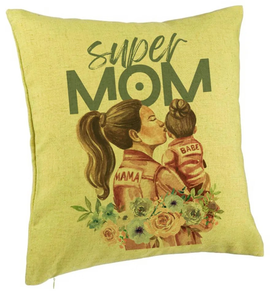 Perna Decorativa, Model Super MOM Babe, 40x40 cm, Verde, Husa Detasabila, Burduf