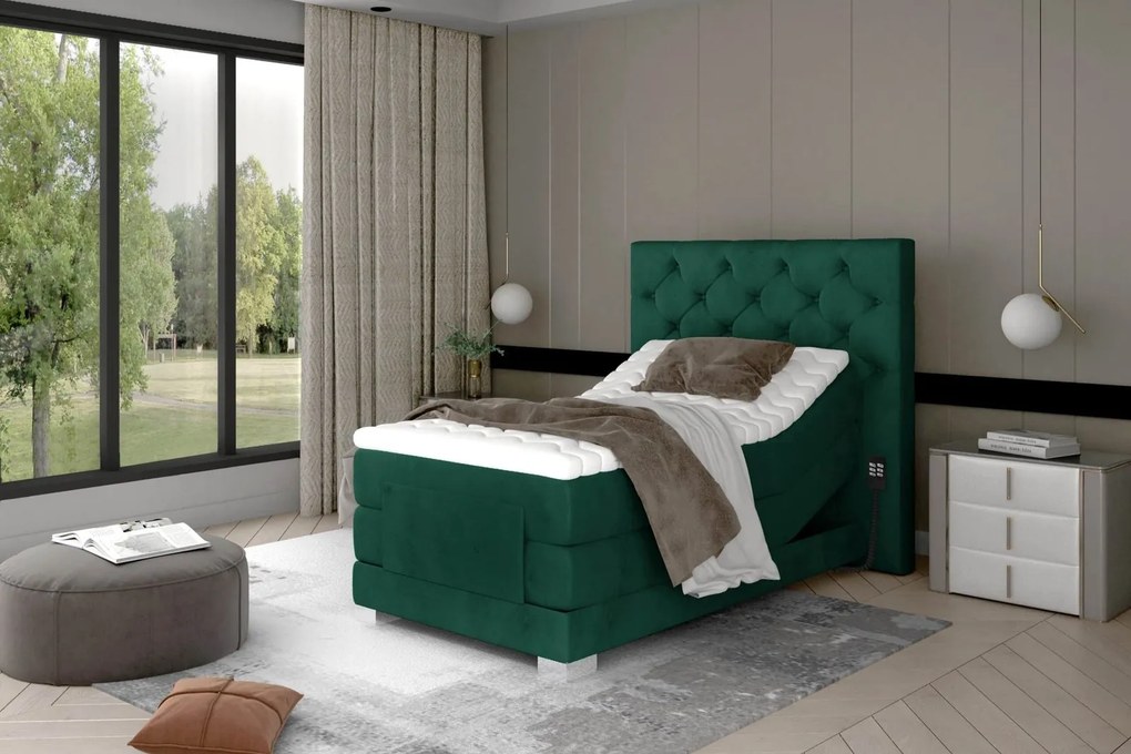 Pat lemn masiv Tapițat Chloe Personalizabil 90x200cm Reglabil Electric