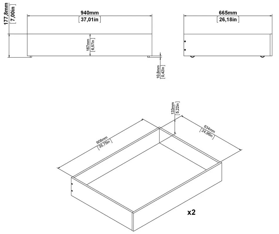 Sertare sub pat albe 2 buc. 90x190/140x190 cm Naia – Tvilum