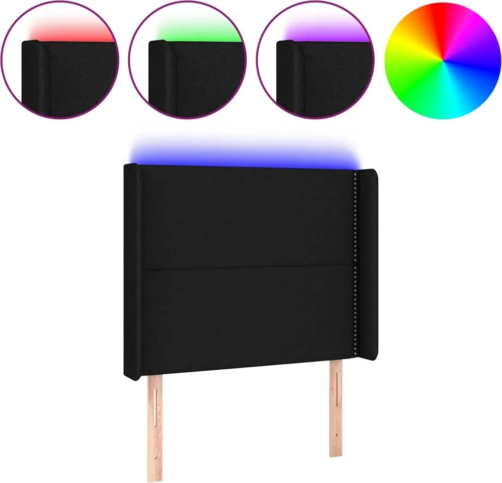 vidaXL Tăblie de pat cu LED, negru, 93x16x118/128 cm, textil