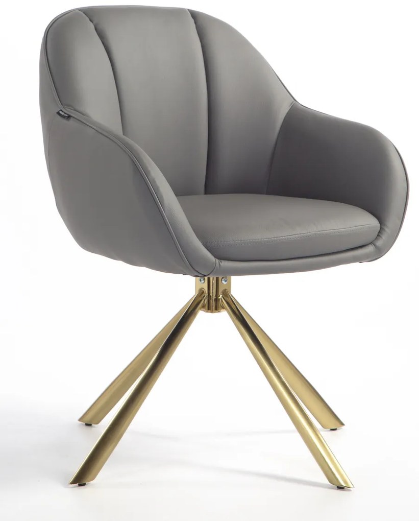 HR2055 BAZĂ STEA Scaun Gri din Piele Ecologica cu Bază Aurie