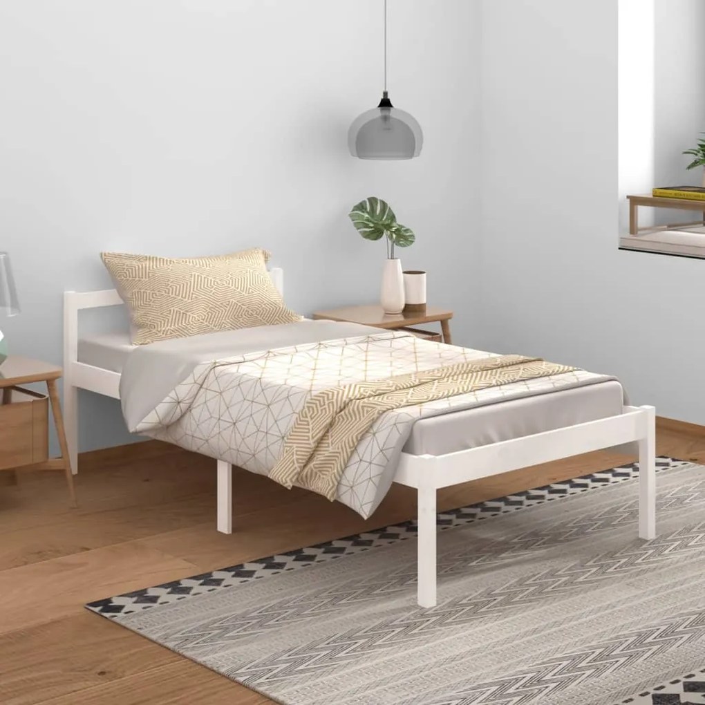 810605 vidaXL Cadru de pat, alb, 100x200 cm, lemn masiv de pin