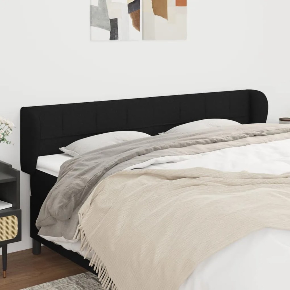 vidaXL Tăblie de pat cu aripioare negru 163x23x78/88 cm textil