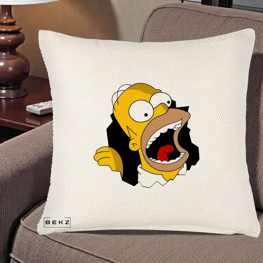 Perna Personalizata Homer Simpson Surpriza, 40x40 cm, Crem Reliefat, Husa Detasabila, Perna Inclusa, BEKZ®