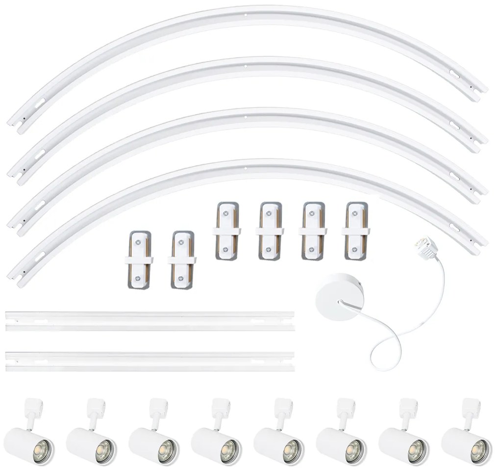 Sistem de iluminat modern pe șină cu 8 spoturi albe monofazate oval 200cm - Iconic Jeana