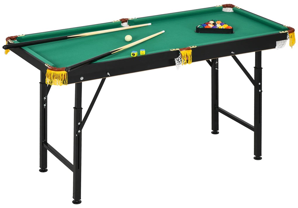 SPORTNOW Masă de Biliard Reglabilă pe Înălțime cu Accesorii, Masă din MDF și Oțel Carom, 140x60x55-75 cm, Verde | Aosom Romania