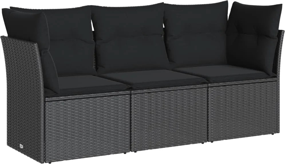 vidaXL Set mobilier de grădină cu perne, 3 piese, negru, poliratan