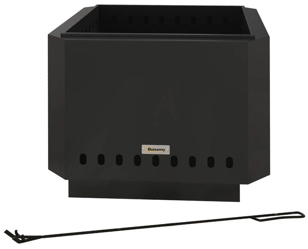 Outsunny Vatră de foc, focar, incl. tijă de manevrat, 48 x 48 x 41 cm, Negru | Aosom Romania