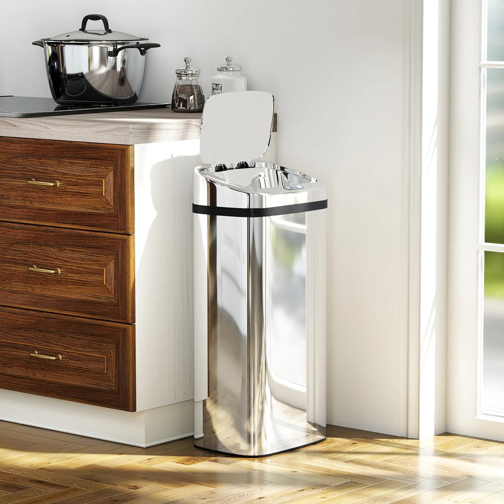 HOMCOM Cos de gunoi cu senzor 50L inox elegant | Aosom Romania