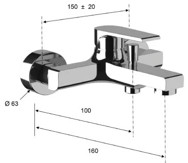 Baterie pentru cadă Sapho KAI, crom lucios