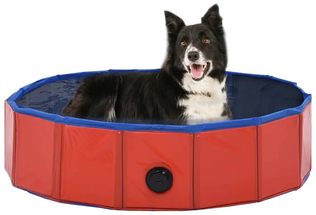 vidaXL Piscină pentru câini pliabilă, roșu, 80 x 20 cm, PVC