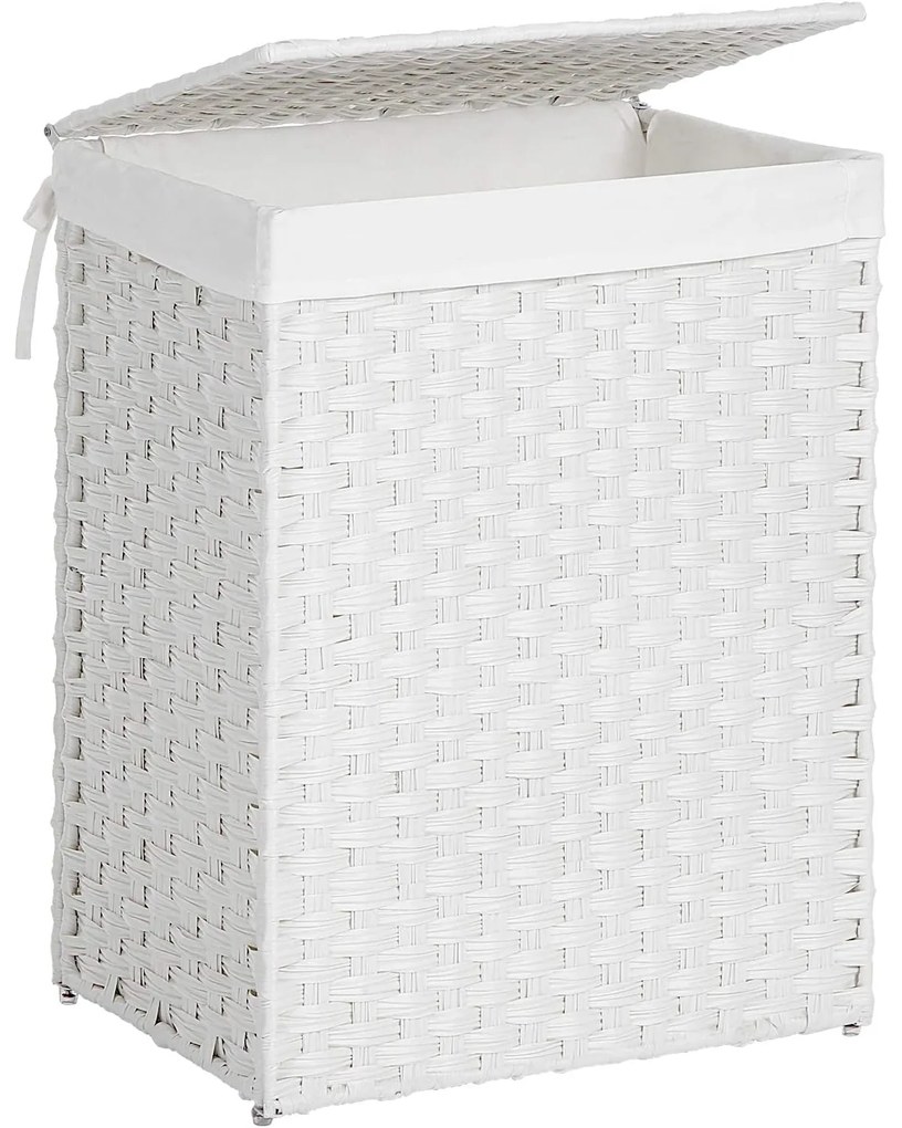 Coș de rufe, suport de rufe țesut manual, 90L, alb | SONGMICS