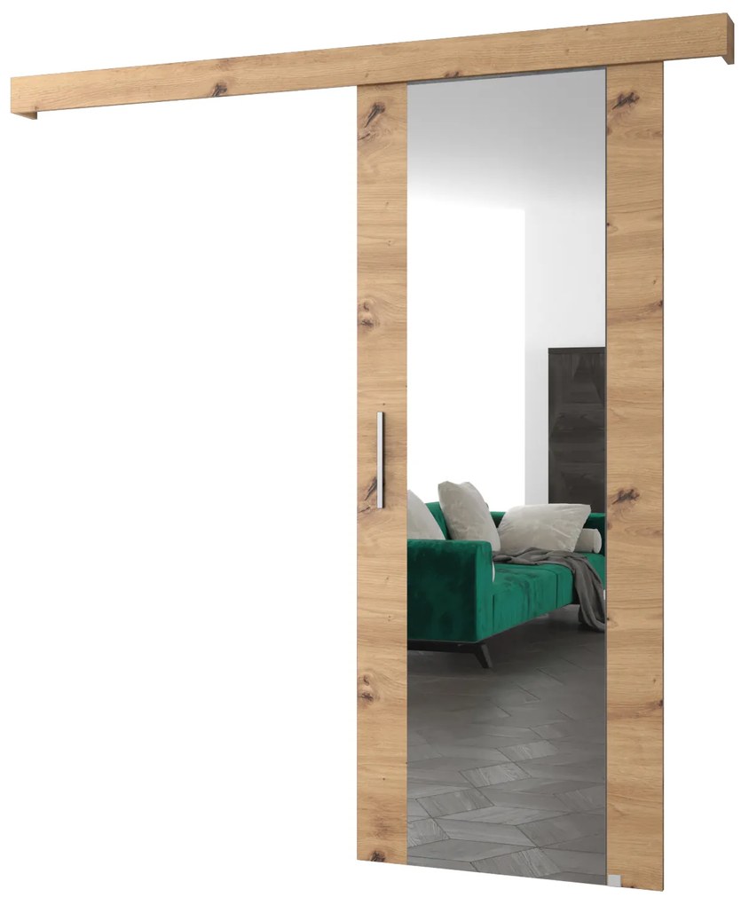 Uși culisante 90 cm Sharlene II (stejar artisan + stejar artisan + argintiu) (cu oglindă). 1043627