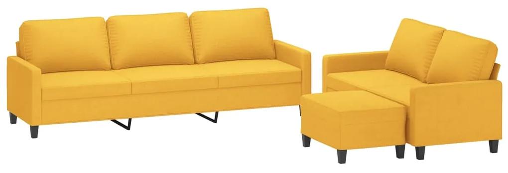 Set de canapele cu perne, 3 piese, galben deschis, textil