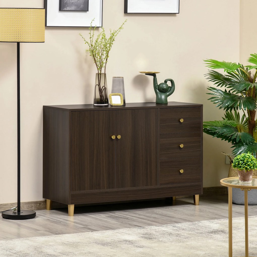 HOMCOM Bufet Modern cu 3 Sertare si Polita Interioara Reglabila din MDF, potrivita pentru orice Spatiu Interior, 120x42,5x80cm, Maro