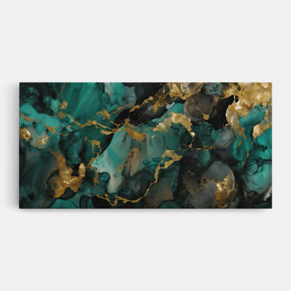 Tablou Canvas, 100x200cm, Dormitor si Living, Abstracte, Marble, Dark Green Golden Marble