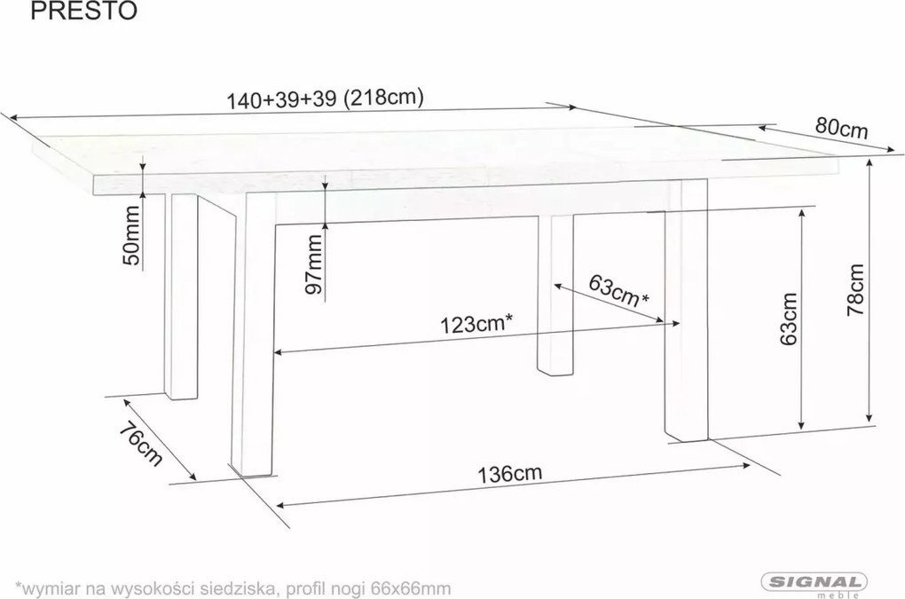 Masa extensibila Presto casmir/stejar cremona torro L140-218xl80 cm