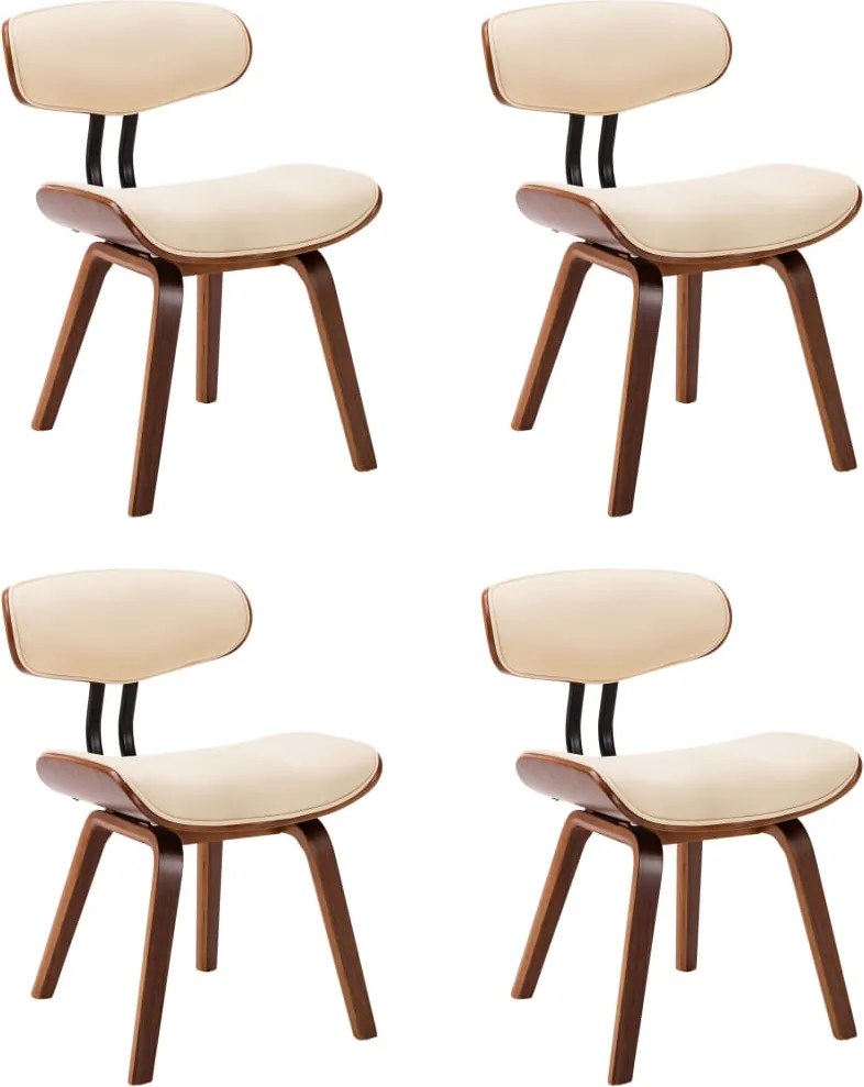 vidaXL Scaune de bucătărie, 4 buc, crem, lemn curbat & piele ecologică