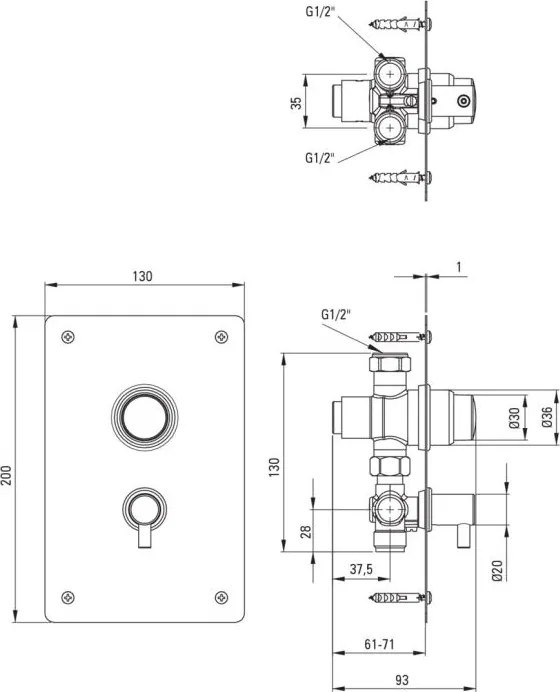 PRESS – Baterie pentru duș cu închidere automată & reglare a temperaturii BBH_048P Finisaj: Cromat 🚿✨