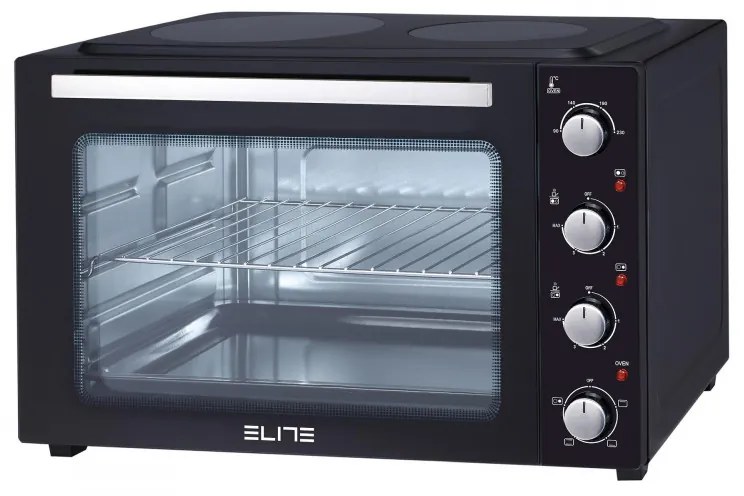 Cuptor electric cu plita ceramica Elite EMO-2511, 4300W, 48 L, 2 plite, 4 incalzitoare, 90-230°C, Timer 30 min, Negru