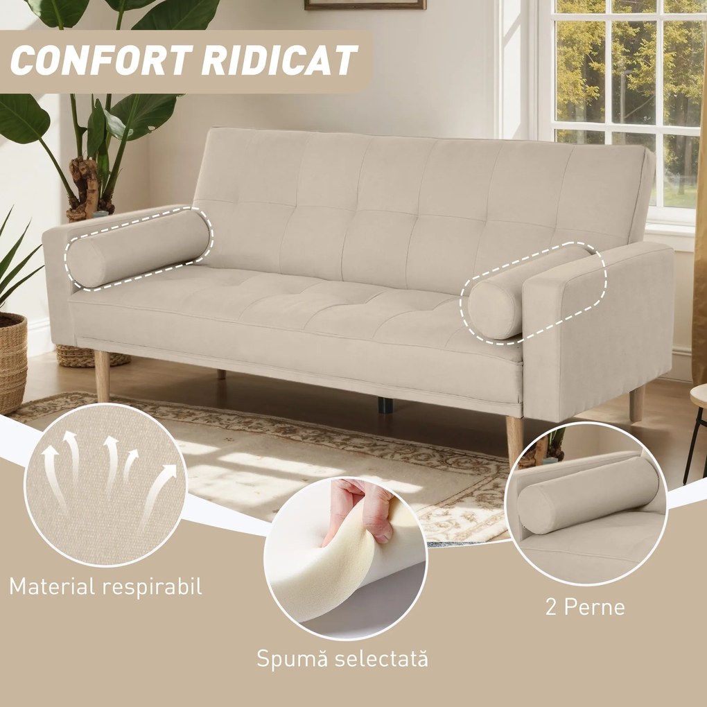 HOMCOM 2-in-1 canapea extensibila 3 locuri, 186 x 84 x 85cm | Aosom Romania