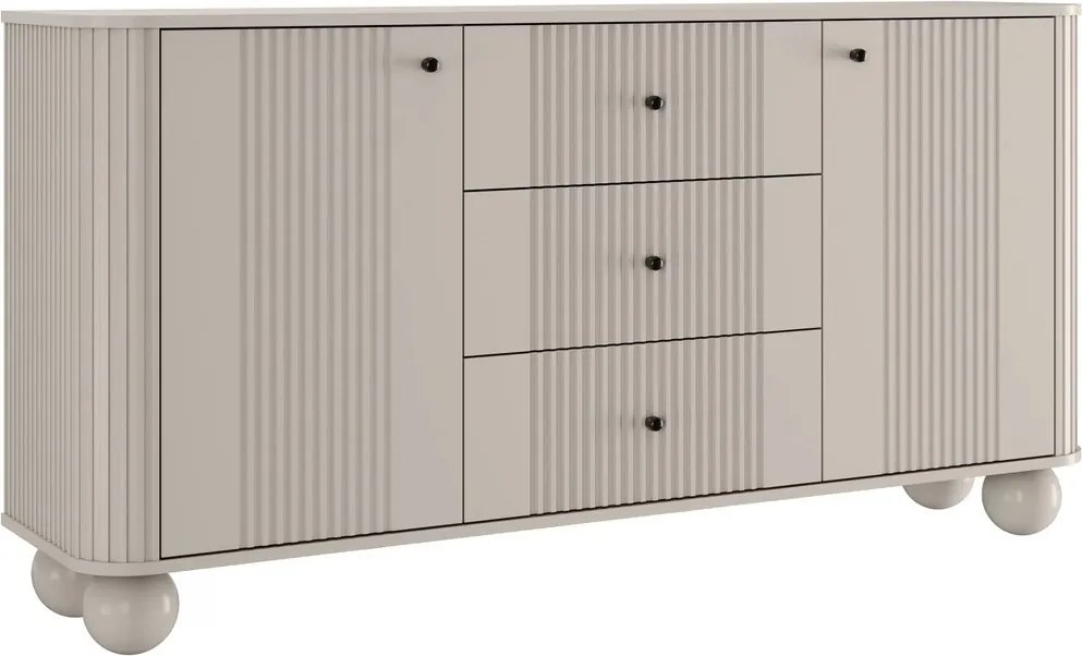 Comodă cu sertare Vesper 160 cm - cașmir / mânere negre / picioare sferice