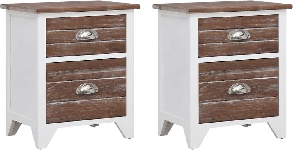 vidaXL Noptieră cu 2 sertare, 2 buc, maro și alb