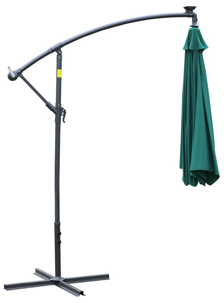 Umbrela pentru gradina Outsunny, brat cu manivela, 8 benzi LED, energie solara Φ295x245cm, Verde | Aosom Romania