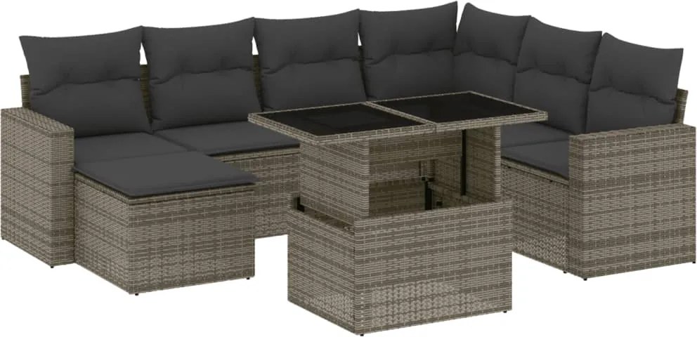 vidaXL Set canapele de grădină cu perne, 8 piese, gri, poliratan