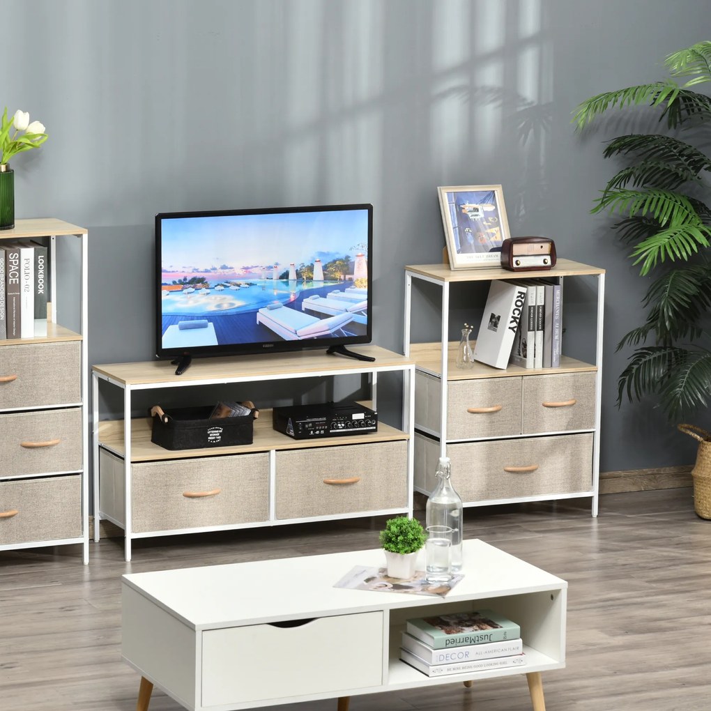 HOMCOM Comodă mobilier de depozitare cu 3 sertare material textil, raft și blat superior, 58L x 29l x 81,5H cm | Aosom Romania
