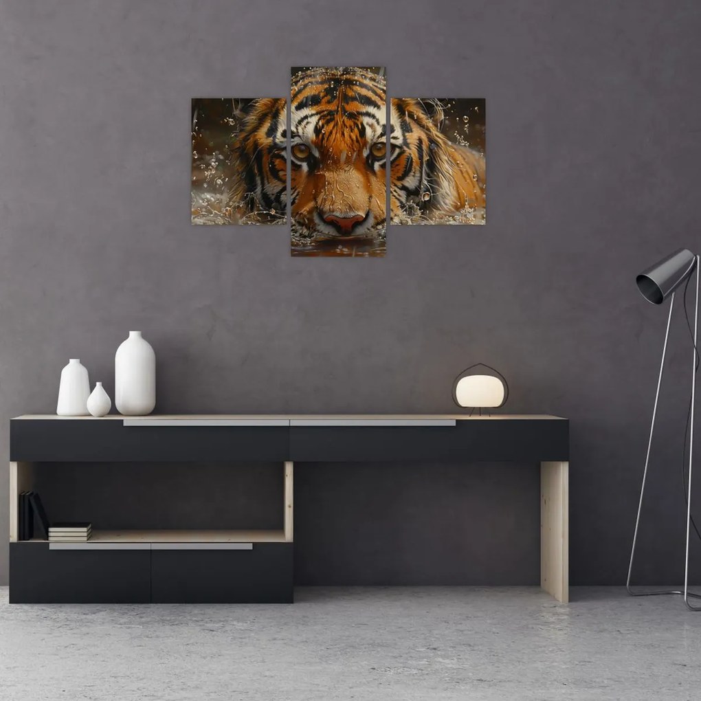 Tablou - Portret de tigru în apă (90x60 cm)