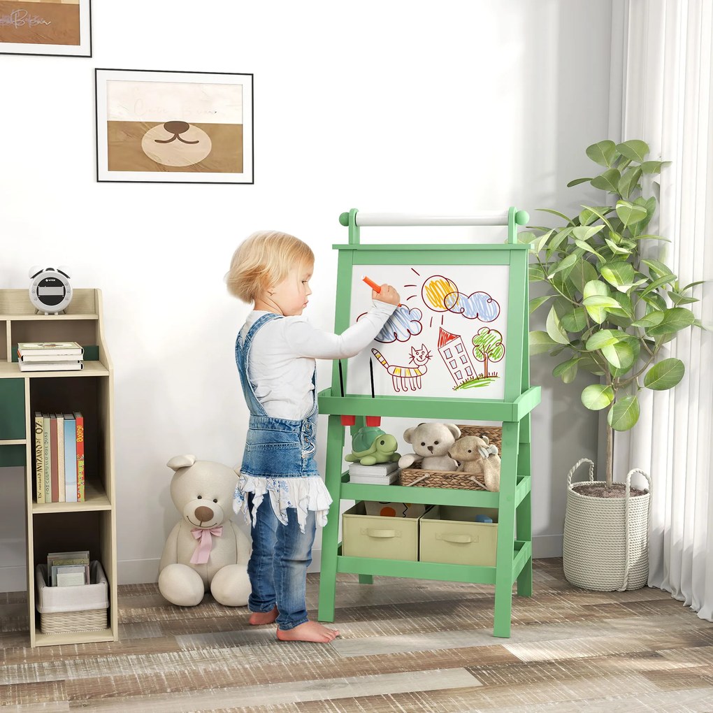 AIYAPLAY Tablă de Desen Dublă Pentru Copii 3-6 Ani, 59x48x118 cm, Verde | Aosom Romania