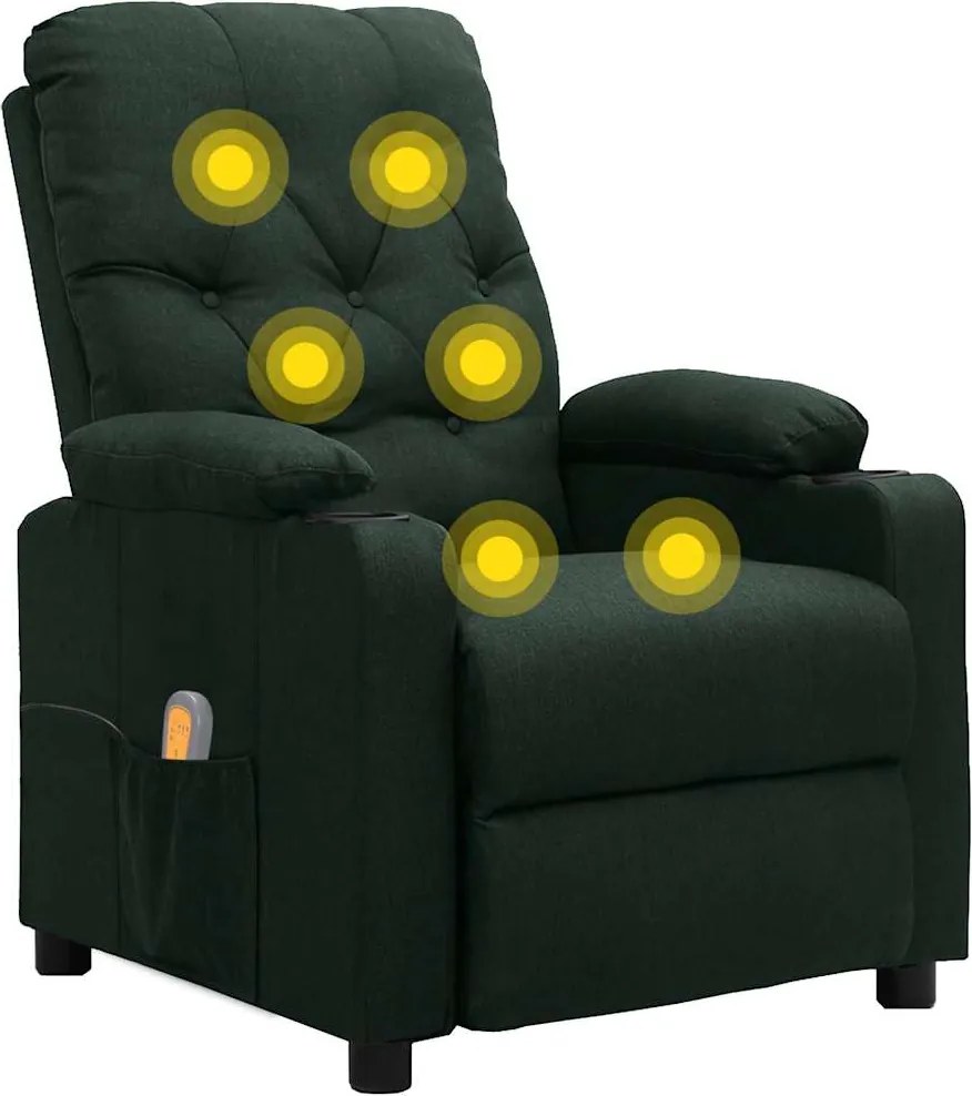 vidaXL Fotoliu de masaj, verde închis, material textil