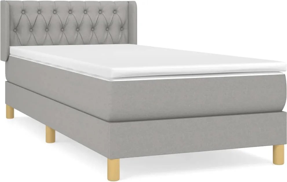 vidaXL Pat box spring cu saltea, gri deschis, 100x200 cm, textil