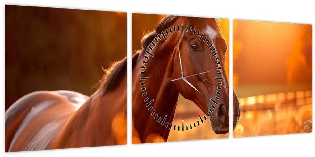 Tablou - Cal în apus de soare (cu ceas) (90x30 cm)