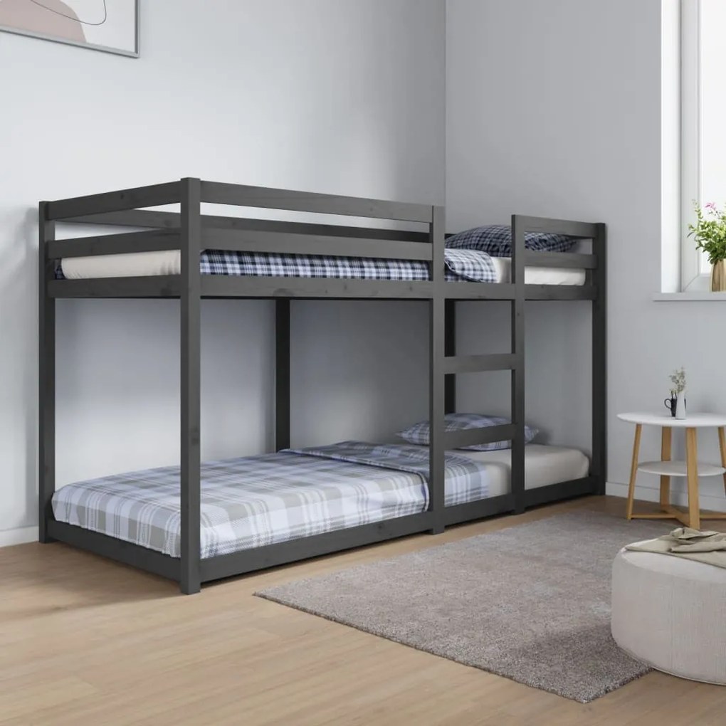 821651 vidaXL Pat supraetajat, gri, 80x200 cm, lemn masiv de pin