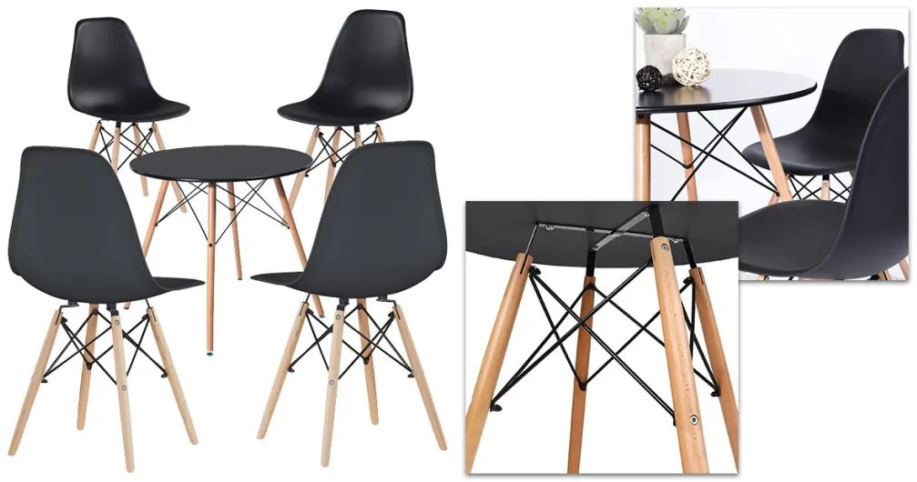 Set de 4 scaune moderne pentru dining cu masă, 3 culori - negru