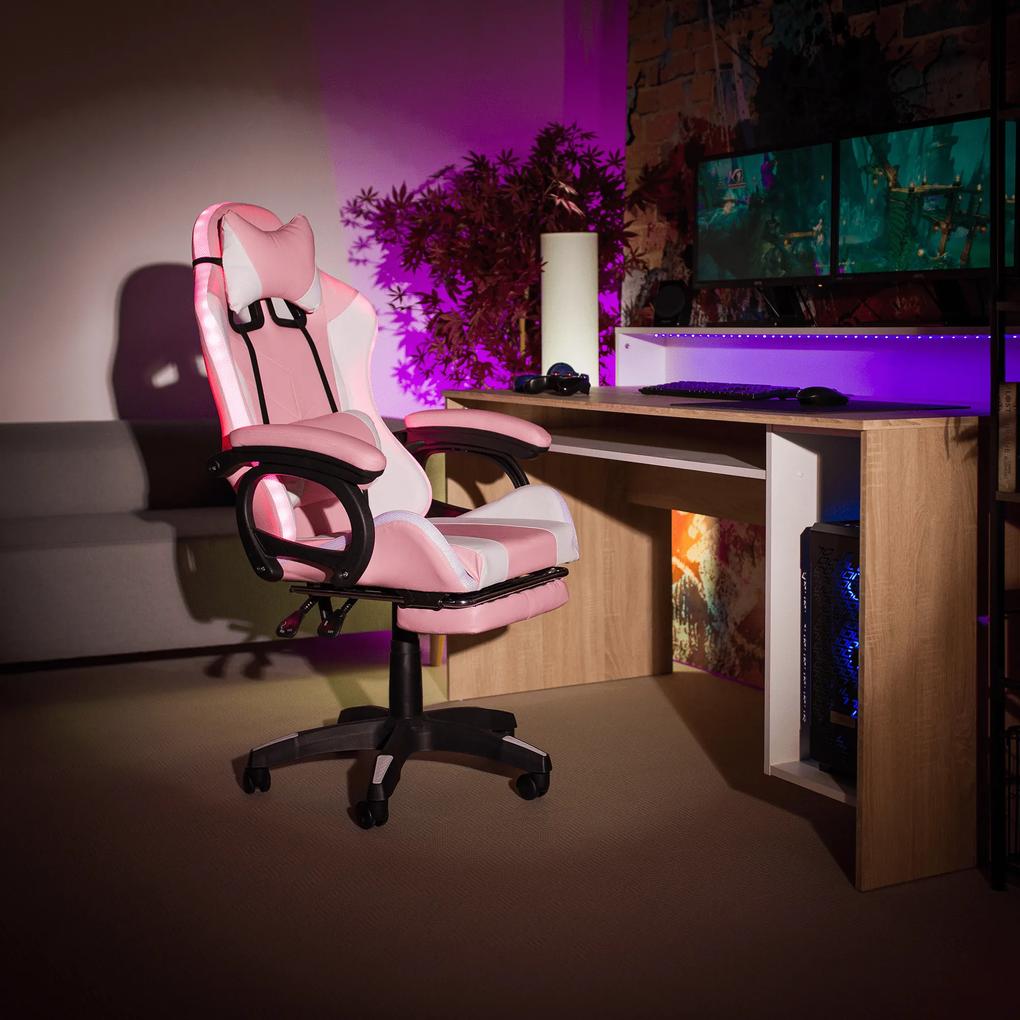 Zondo Fotoliu birou Juventa (cu RGB iluminat LED) (roz + alb). 1040137
