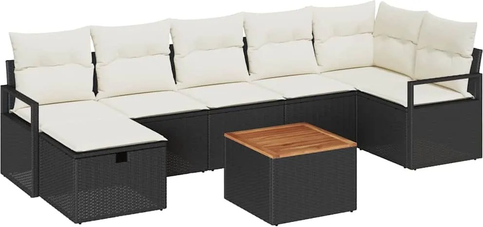 vidaXL Set de canapele pentru grădină cu pernă 8 pcs Negru Rattan poli