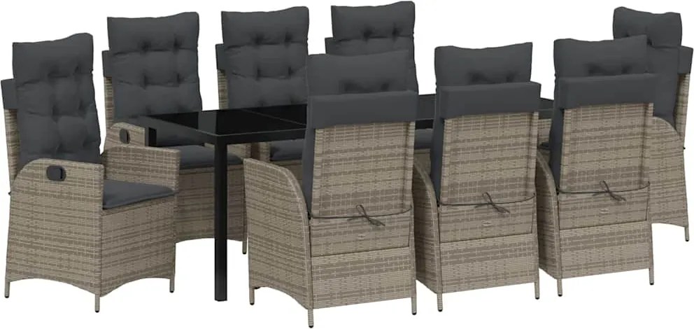 vidaXL Set de masă pentru grădină cu pernă 9 pcs Gri poliratan