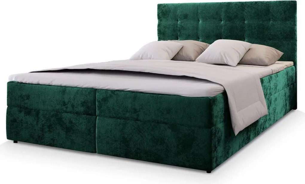 OFERTA Pat tapitat boxspring GLORIEN VELVET 160x200 cm verde inchis II. calitate