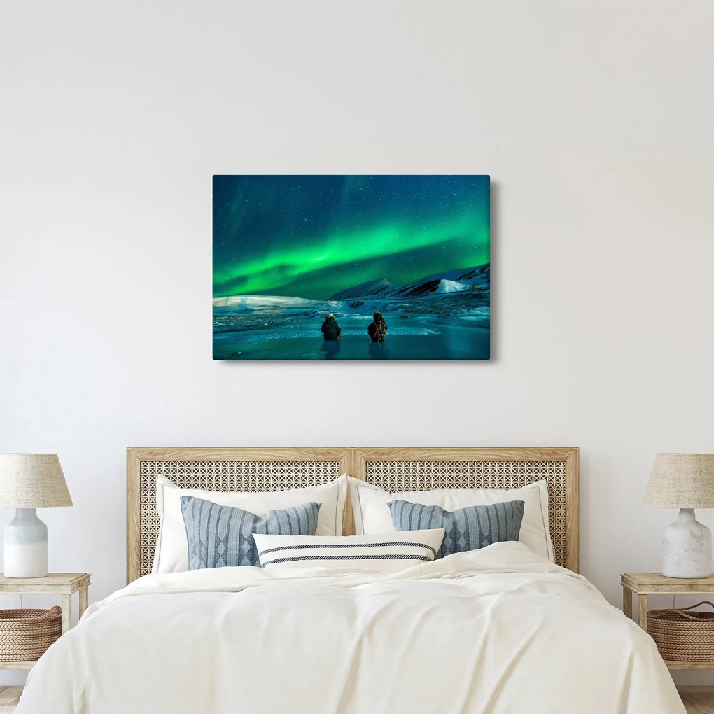Tablou cu oameni la Aurora borealis (90x60 cm)