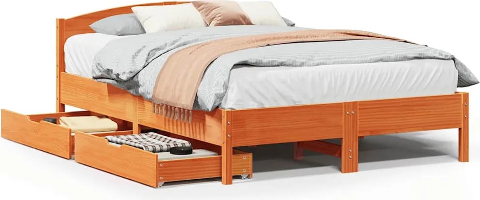 vidaXL Cadru de pat fără saltea, maro ceruit 150x200 cm lemn masiv pin