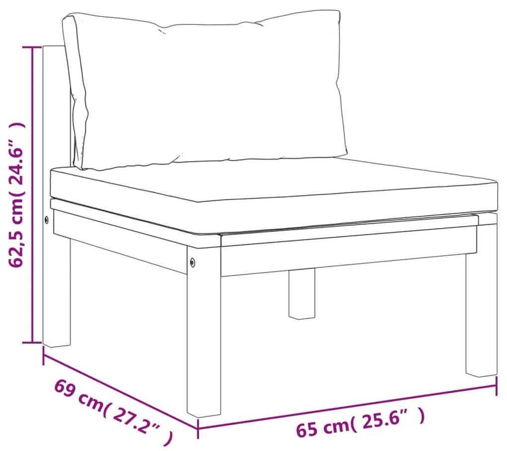 Set mobilier gradina cu perne crem, 6 piese, lemn masiv acacia Crem, 3x colt + 2x mijloc + masa, 1